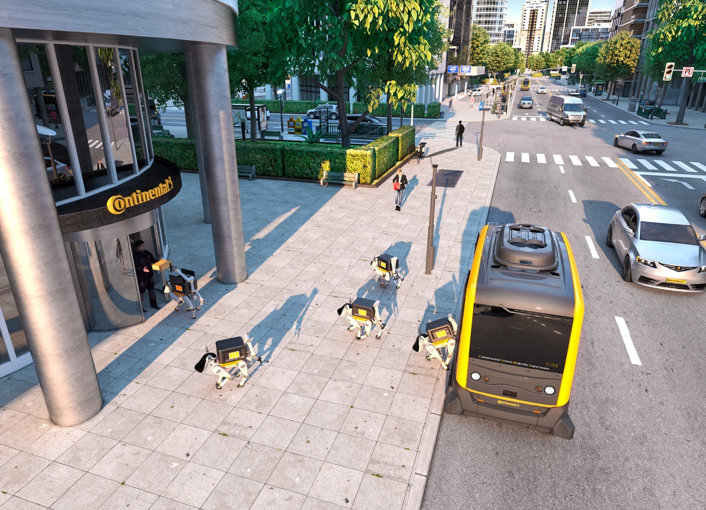 3D-Modell einer Innenstadt mit autonom fahrendem Fahrzeug